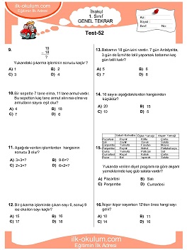 ilkokul 1. Sınıf Genel Tekrar Testleri 